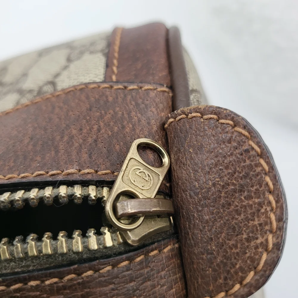 Gucci Beige Monogram GG Canvas Satchel with Brown Leather Handles